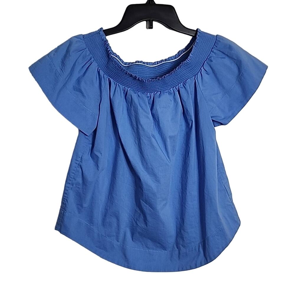 Marled Blue Off Shoulder Smocked Neckline Top, Small